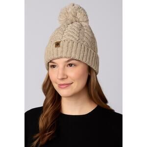 Frye & Co. Beige Cable Knit Beanie Hat Pom Pom NWT Winter Warm